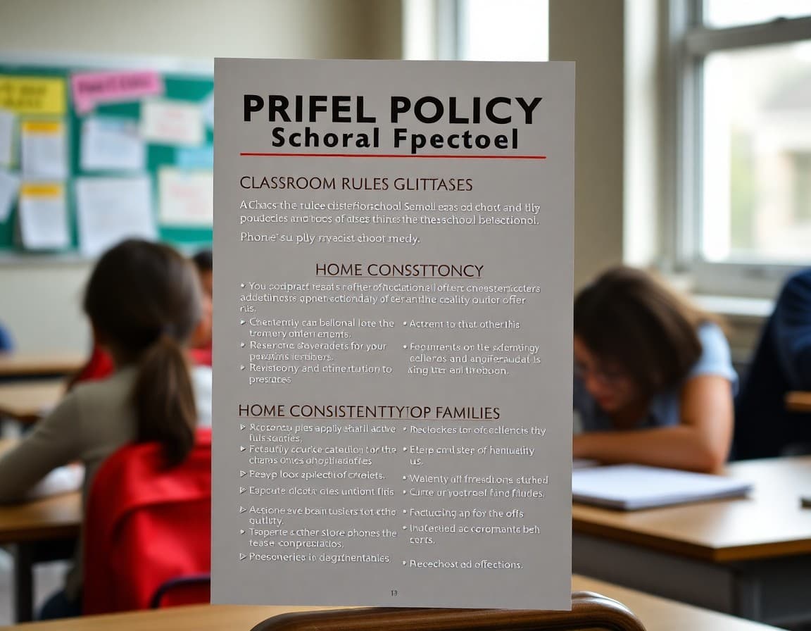 High school phone policy newsletter showing classroom rules, academic rationale, and home consistency tips for families