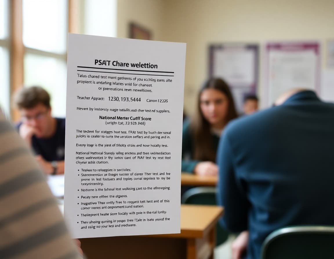 Teacher newsletter showing PSAT test date, National Merit cutoff score context, and preparation strategy for juniors