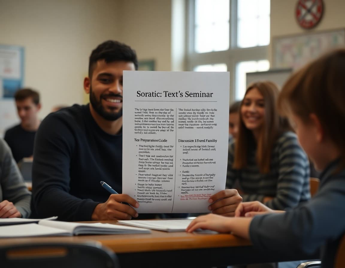 High school Socratic seminar newsletter showing text preparation guide and discussion norms for families