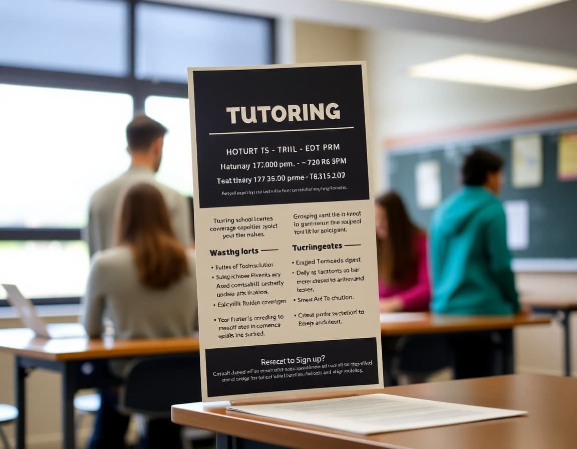 High school tutoring newsletter showing tutoring center hours, subject coverage, and how to sign up
