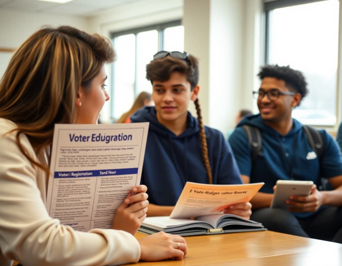 High school voter education newsletter showing voter registration information and civic participation resources