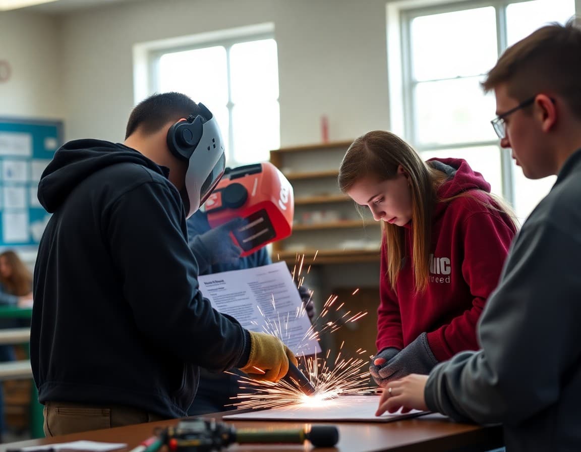 High school welding class newsletter showing project requirements, safety guidelines, and career pathway information