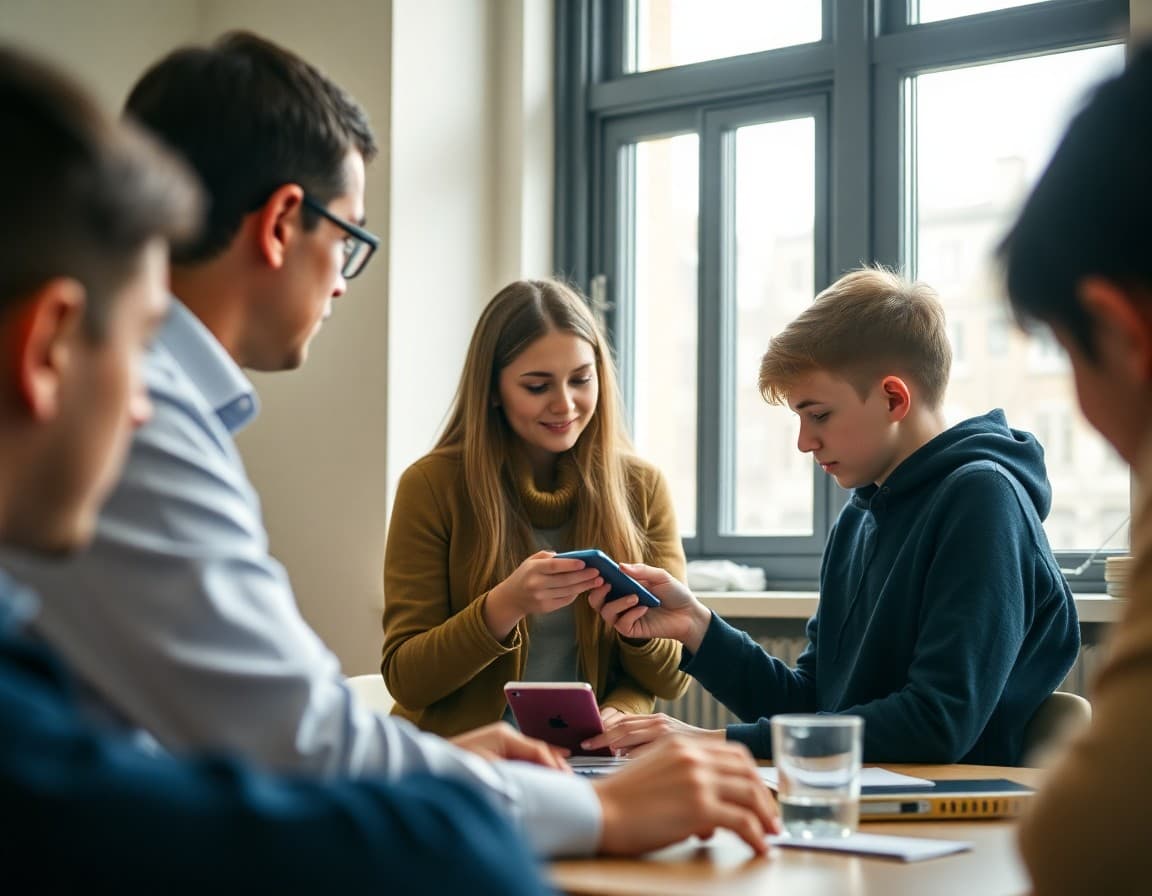 Teacher reviewing a student's social media privacy settings as part of digital citizenship instruction