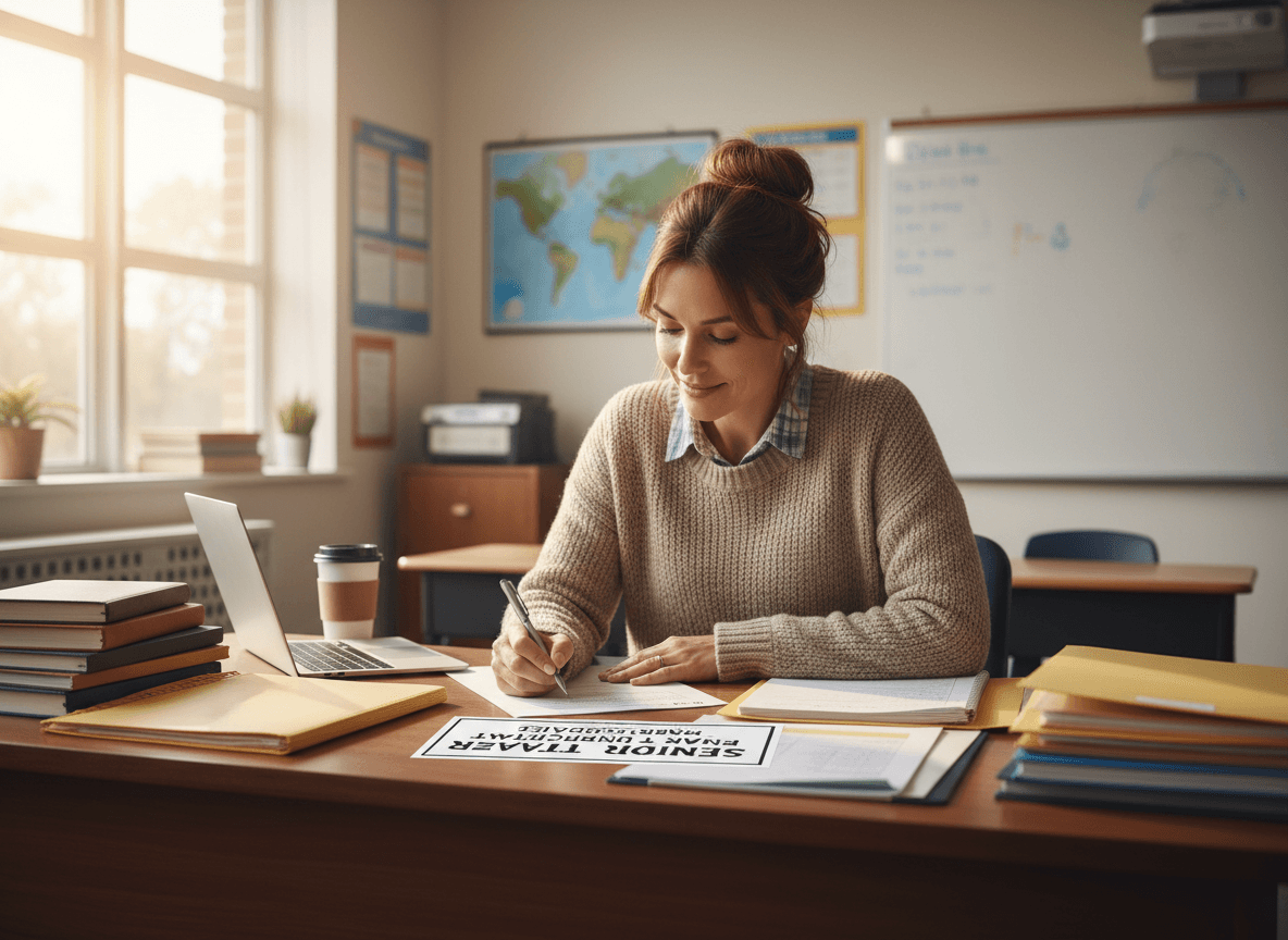 12th grade teacher writing a report card newsletter explaining senior year grades and final transcript implications to families