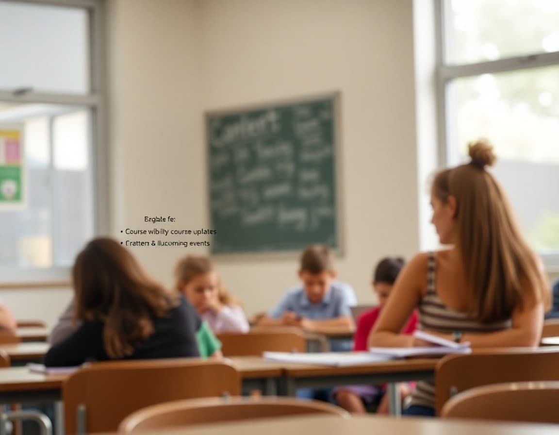 High school parent newsletter template showing course updates and upcoming events