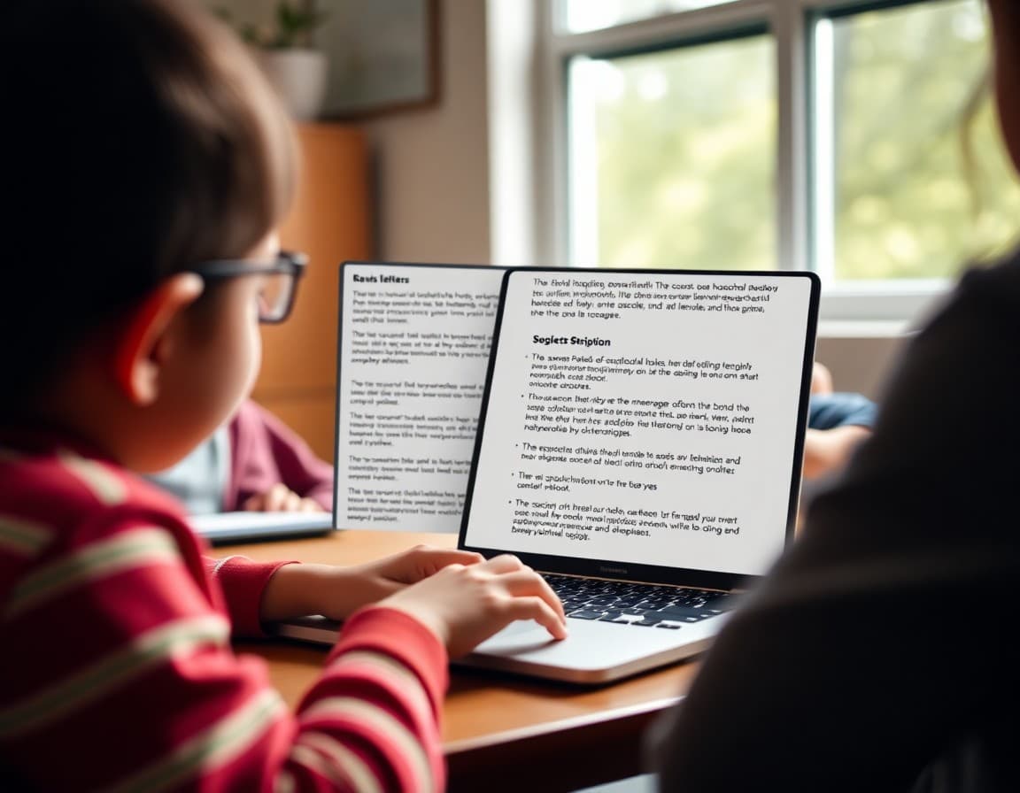 Homeschool curriculum showcase newsletter on a laptop showing subject-by-subject curriculum descriptions and rationale