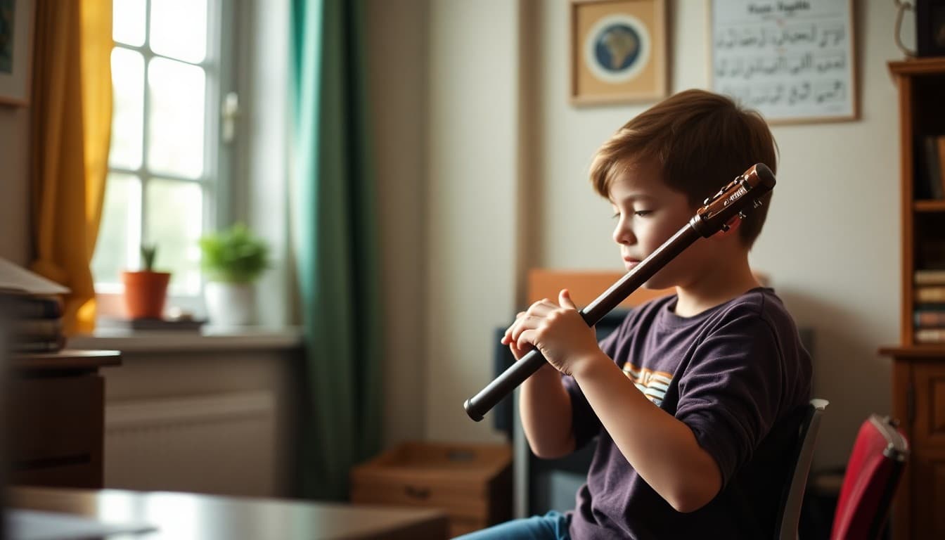 Homeschool student practicing an instrument at home while preparing for a co-op music recital