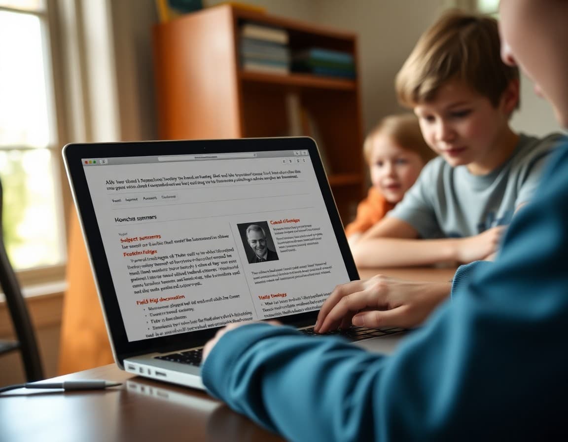 Missouri homeschool newsletter on a laptop with subject summaries and field trip documentation entries