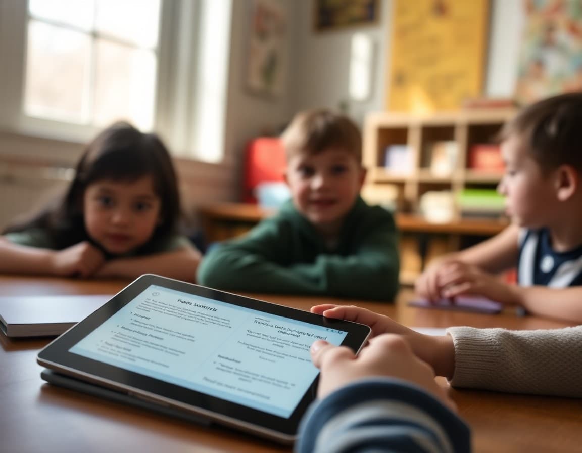 North Carolina homeschool newsletter on a tablet showing learning summaries and testing preparation notes