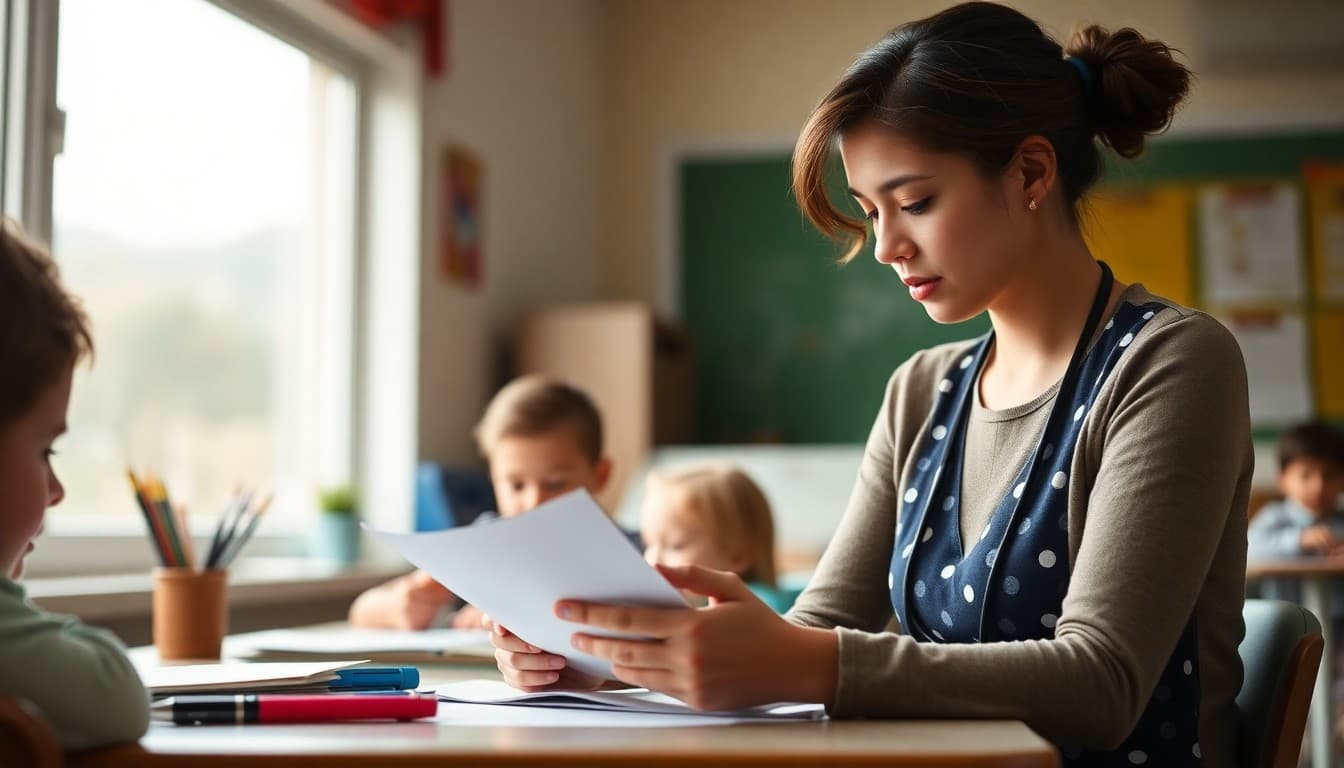 Teacher writing sensitive behavior communication newsletter for kindergarten parents