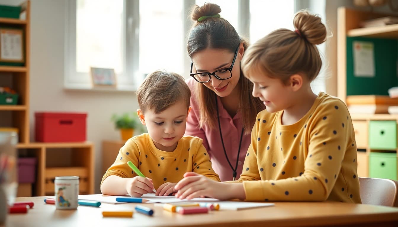 Child working with a specialist teacher in a supportive kindergarten setting