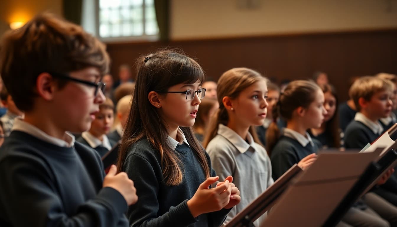 IB music students performing at a school concert for an audience of families