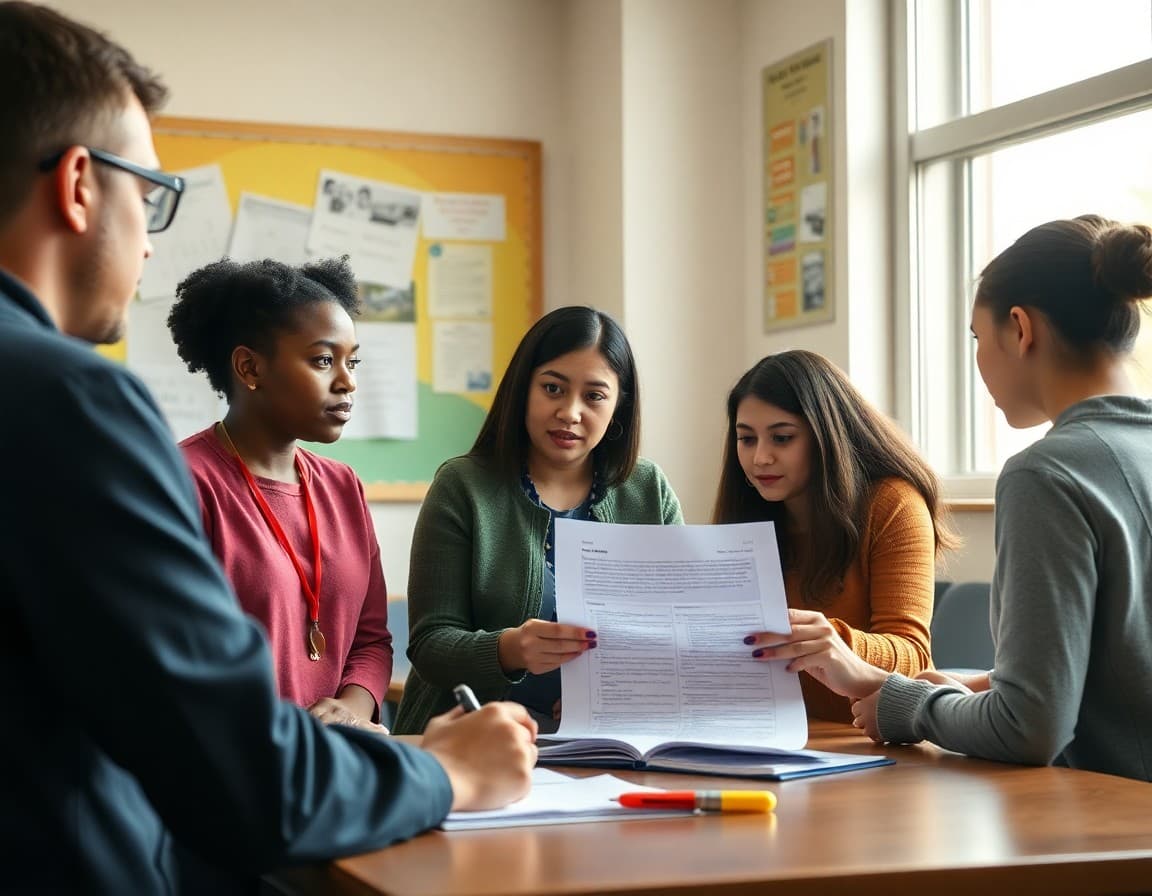 Magnet school grant coordinator reviewing federal funding proposal with school team