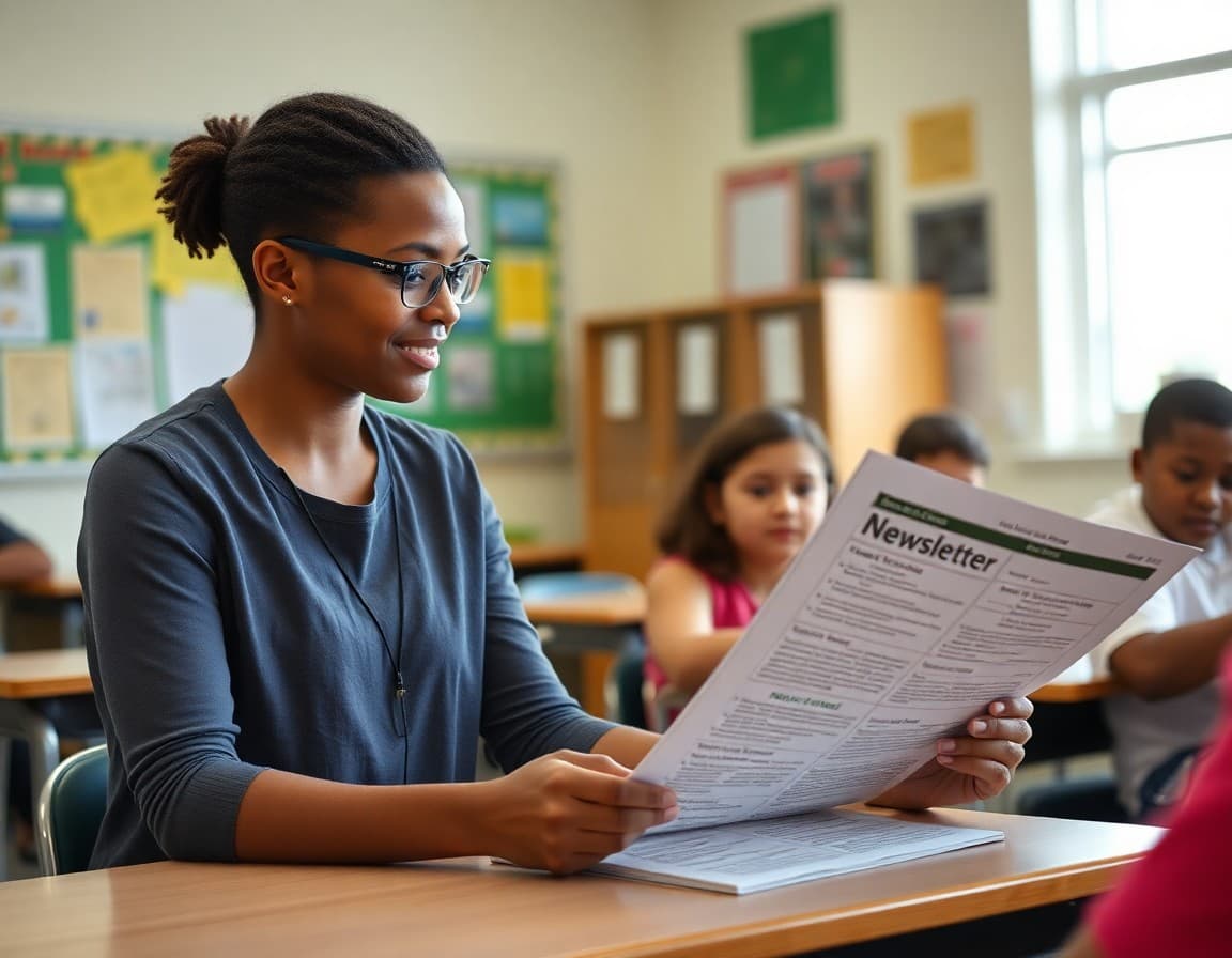Middle school newsletter being reviewed by a teacher in an Alabama classroom