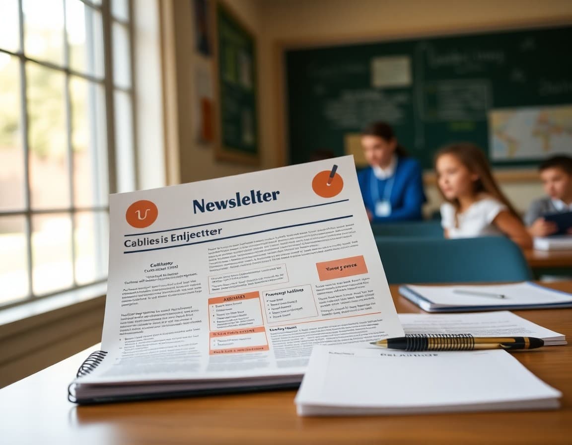 Beginning of year civics newsletter for middle school beside a course syllabus and notebook