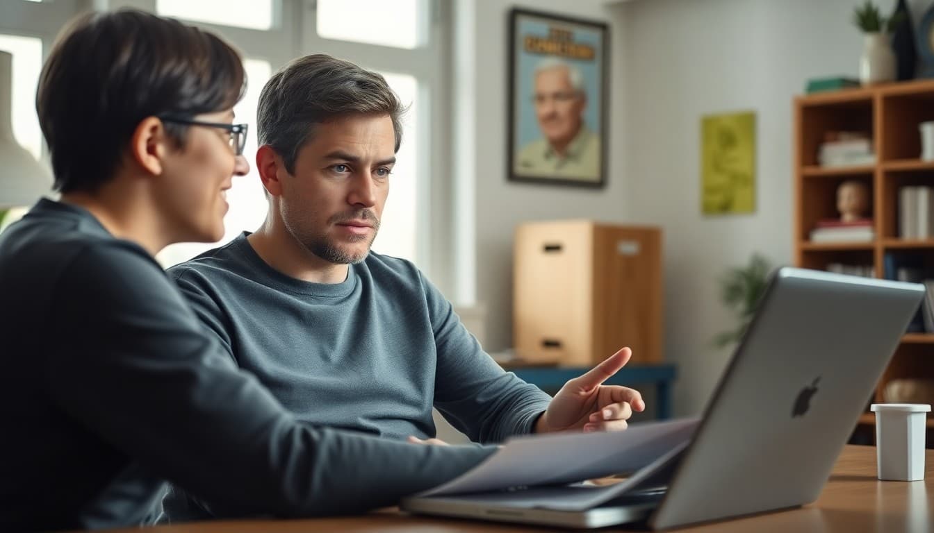 Parent and middle school student watching news together and discussing a civics concept at home