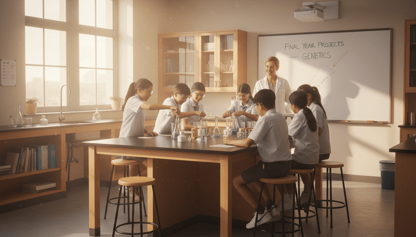 Eighth grade students in a science lab during their final year of middle school