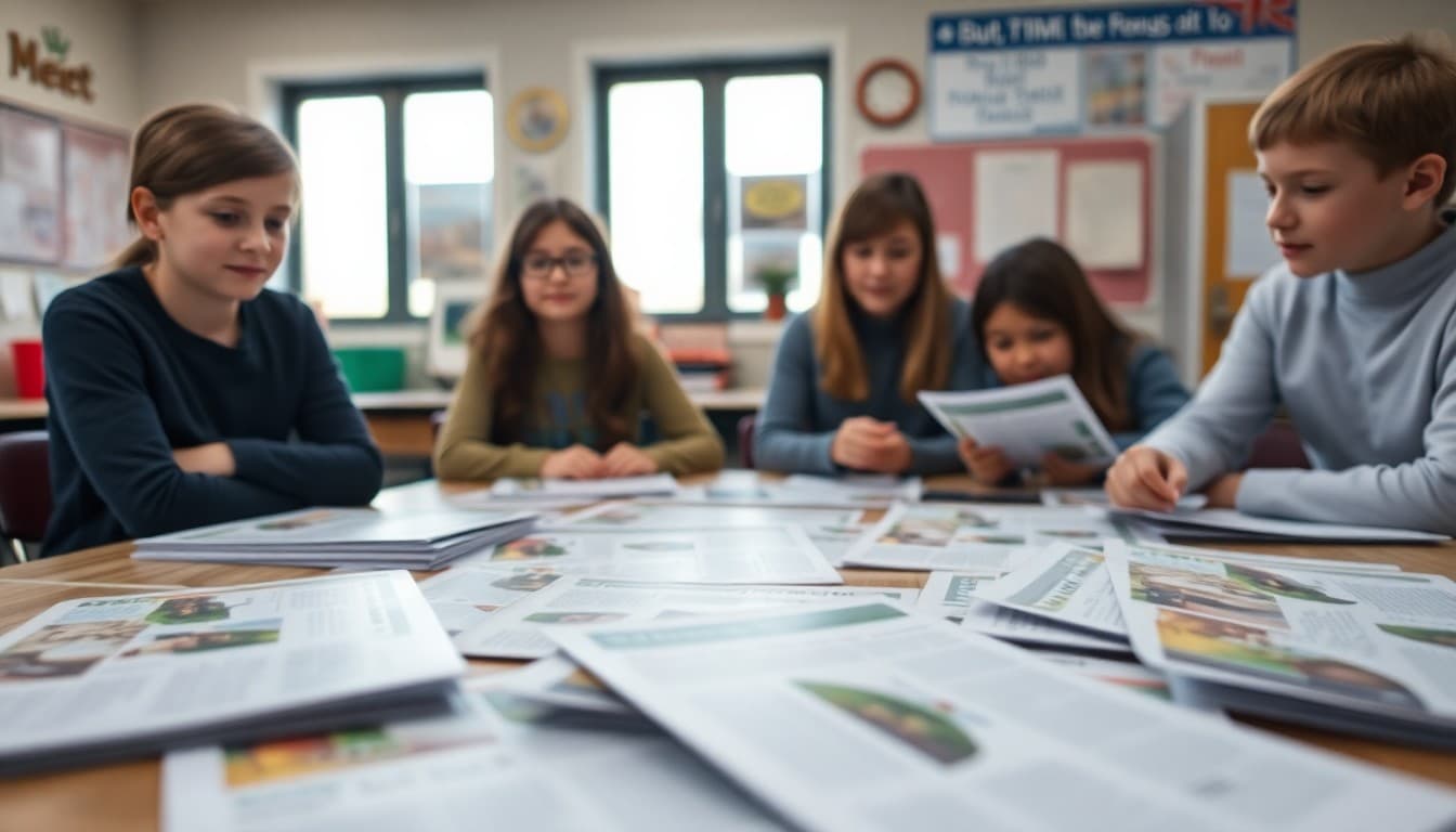 Collection of middle school environmental science teacher newsletters spread on a table