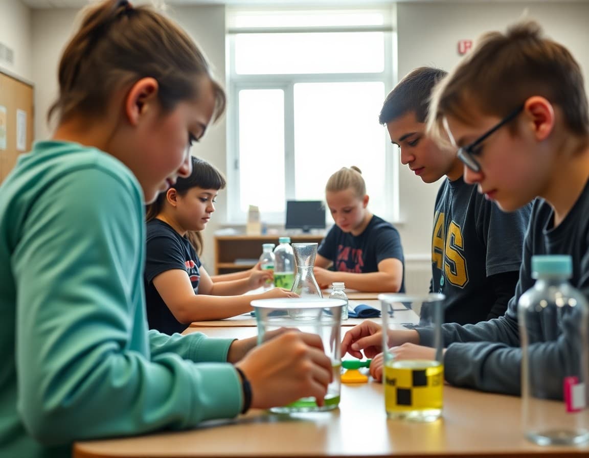 Missouri middle school students working on STEM project in classroom