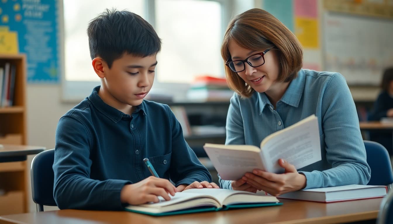 Middle school student working one-on-one with a reading specialist on decoding skills