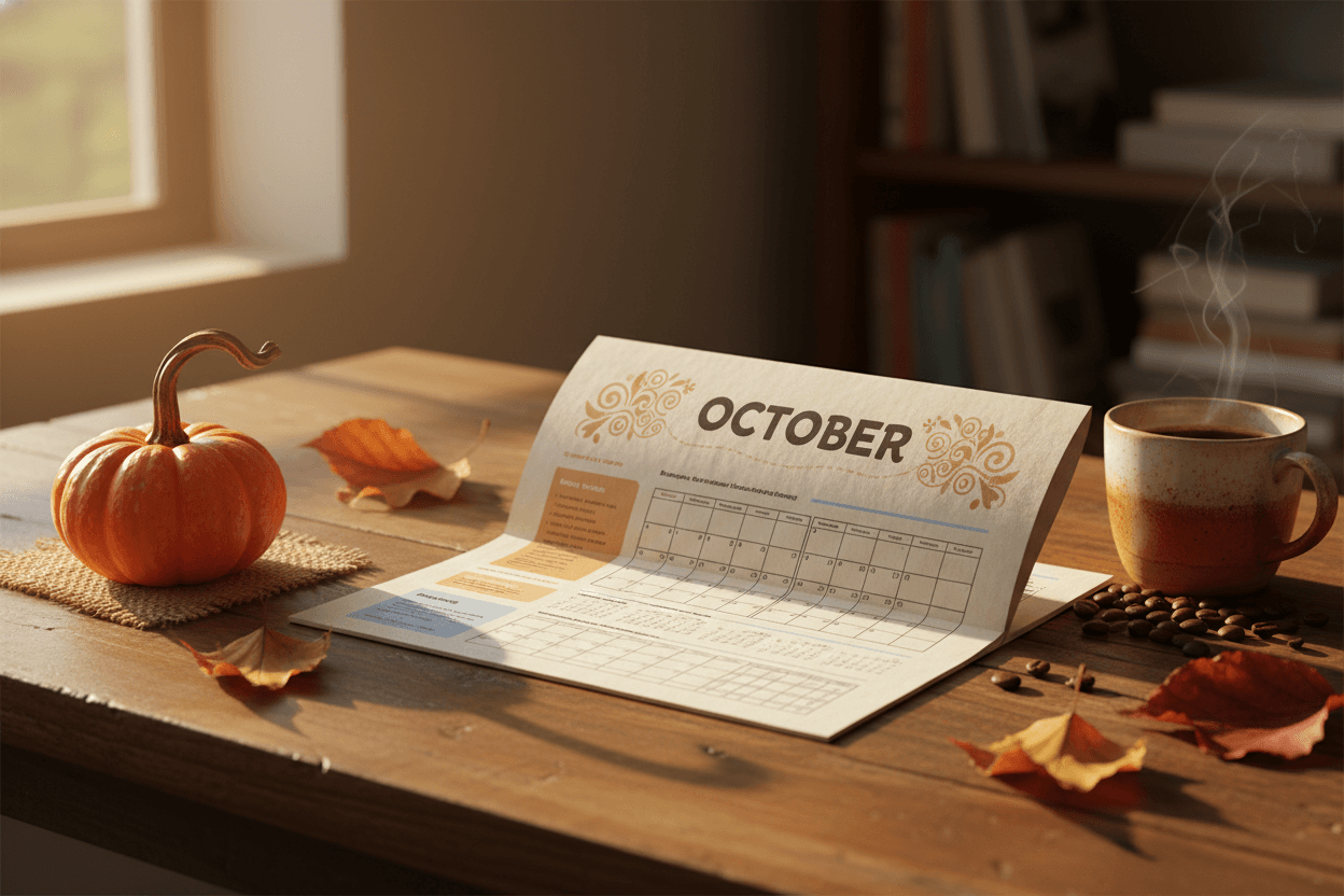 A parent reading an October school newsletter on a phone with a calendar of conference times visible
