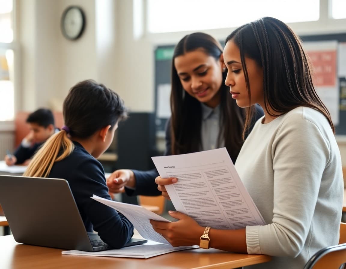 Teacher reviewing class rosters and planning single newsletter for all subject-area sections