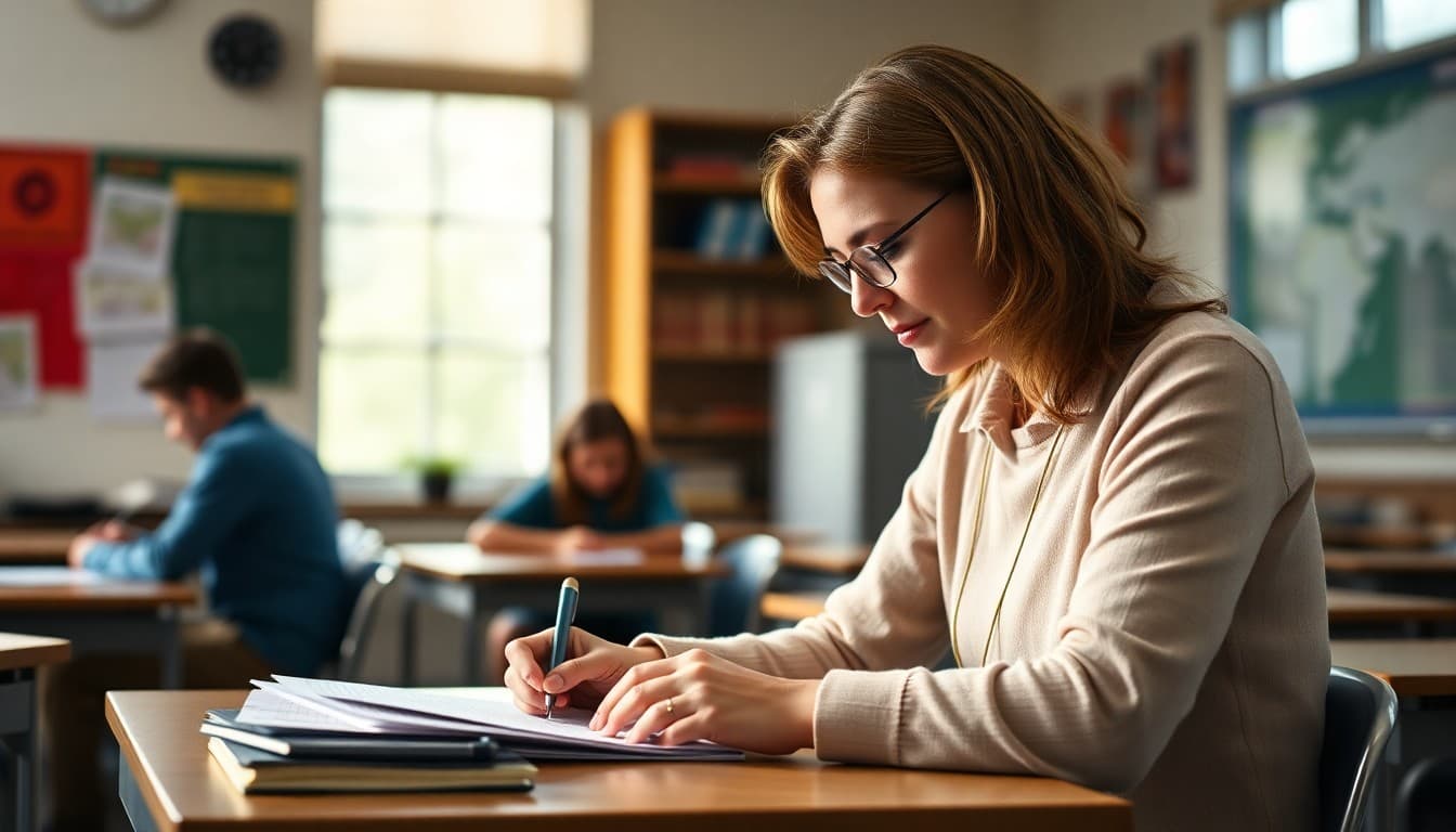 Departmentalized teacher writing newsletter for multiple class sections in subject area classroom
