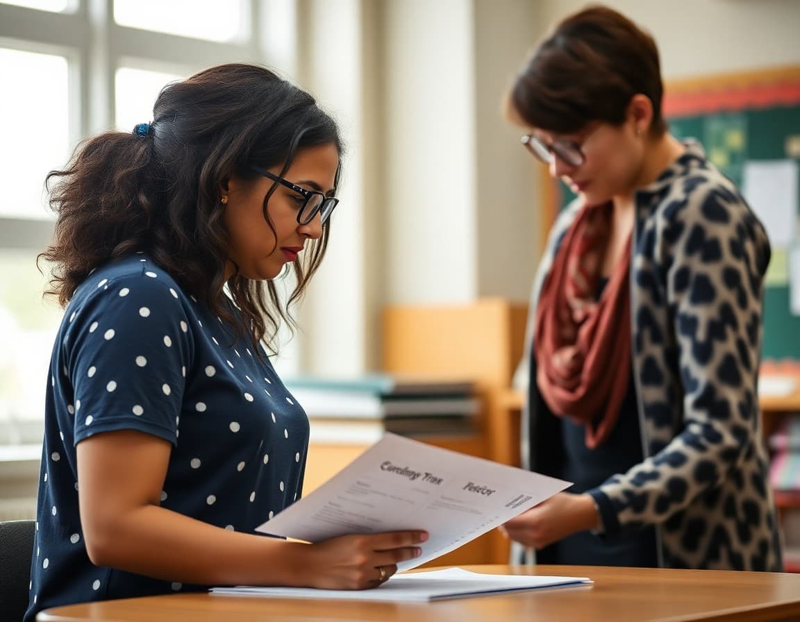 First year teacher reviewing family communication plan with school mentor teacher