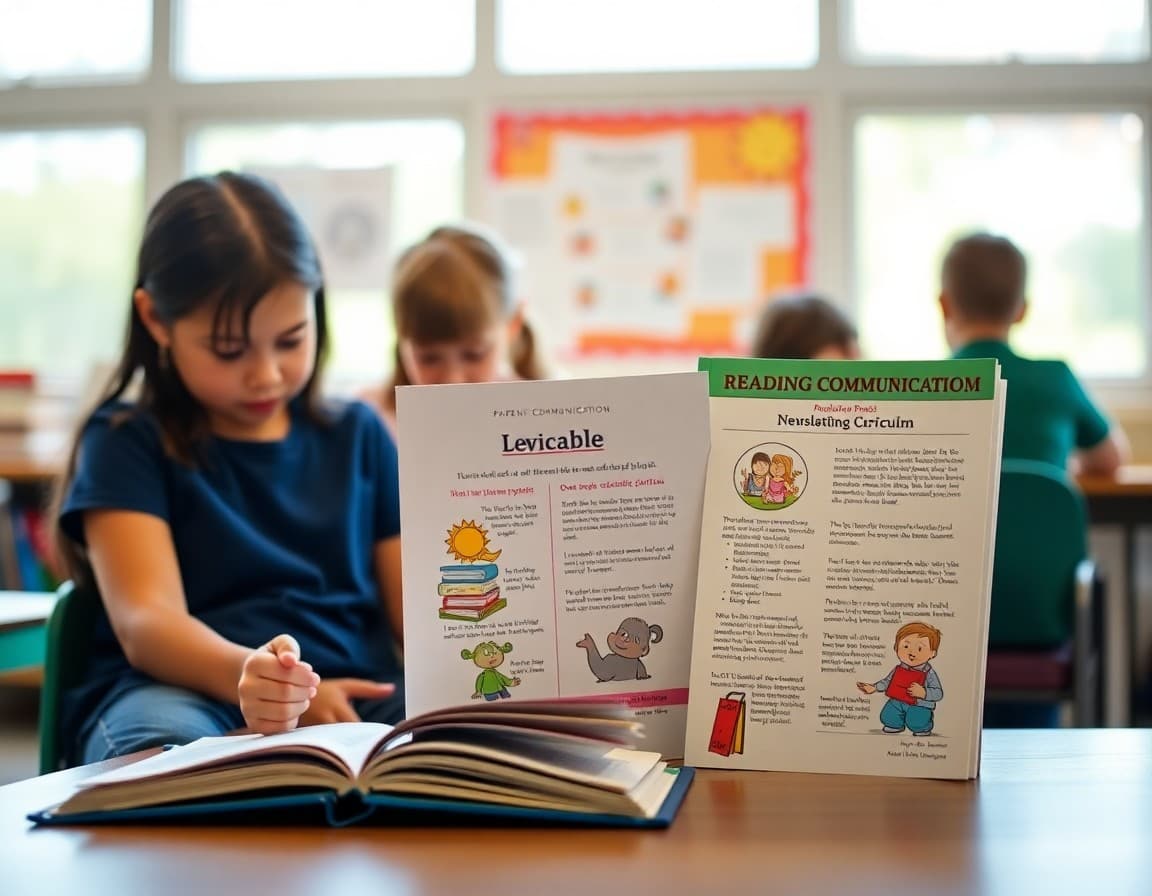 Reading curriculum guide and decodable books next to parent communication newsletter about literacy