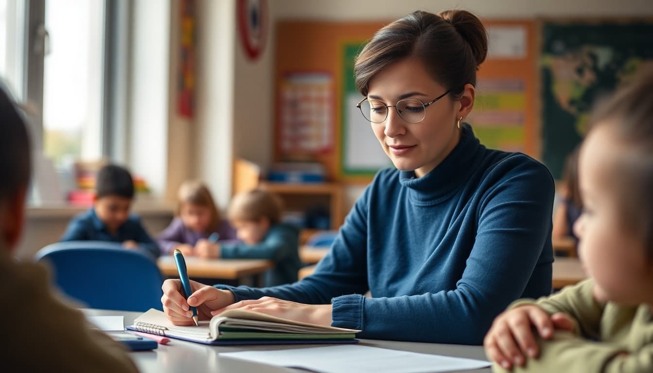 Substitute teacher writing brief newsletter to classroom families covering regular teacher's absence