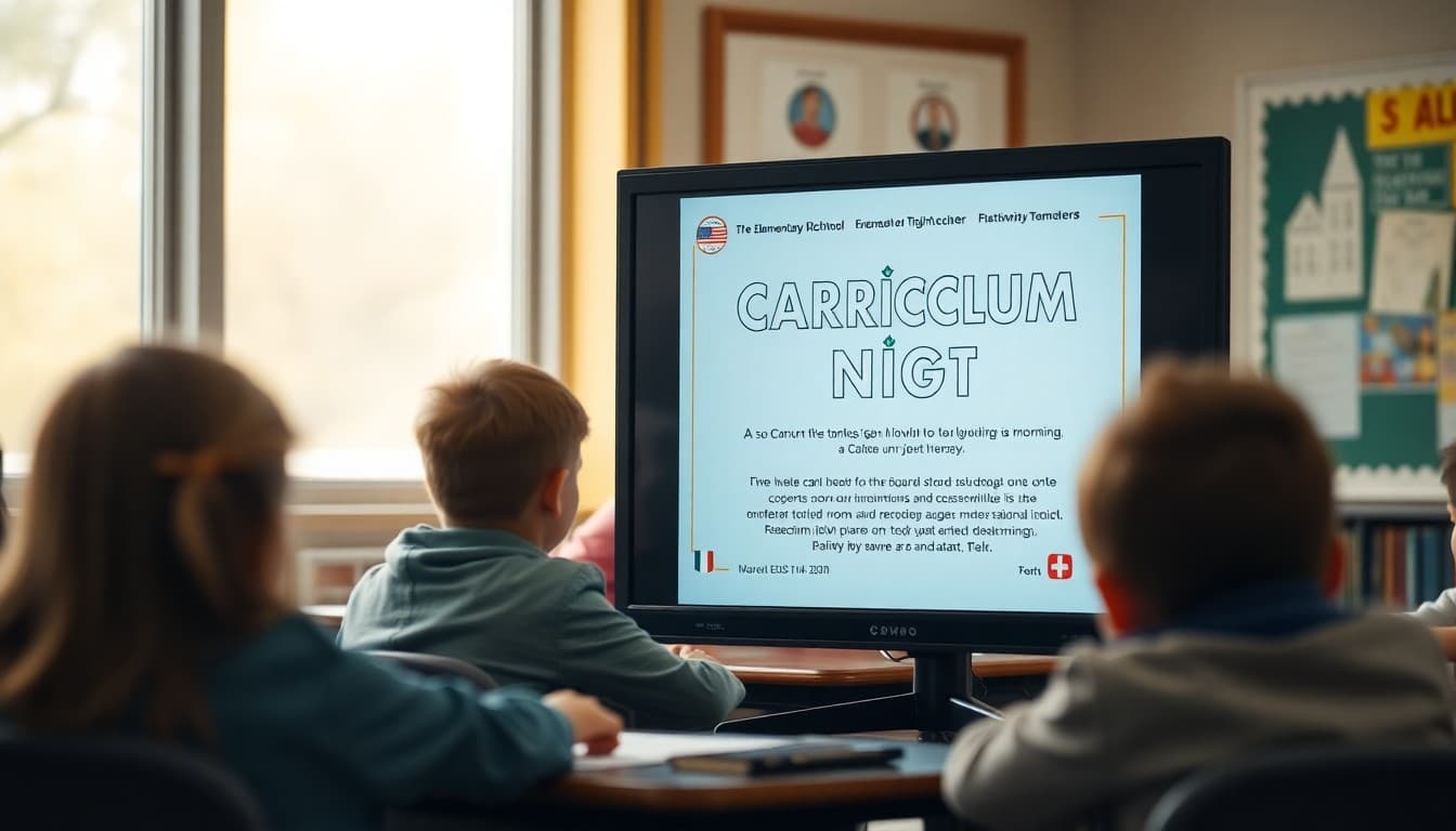 Curriculum night invitation newsletter sent to elementary school parents on screen