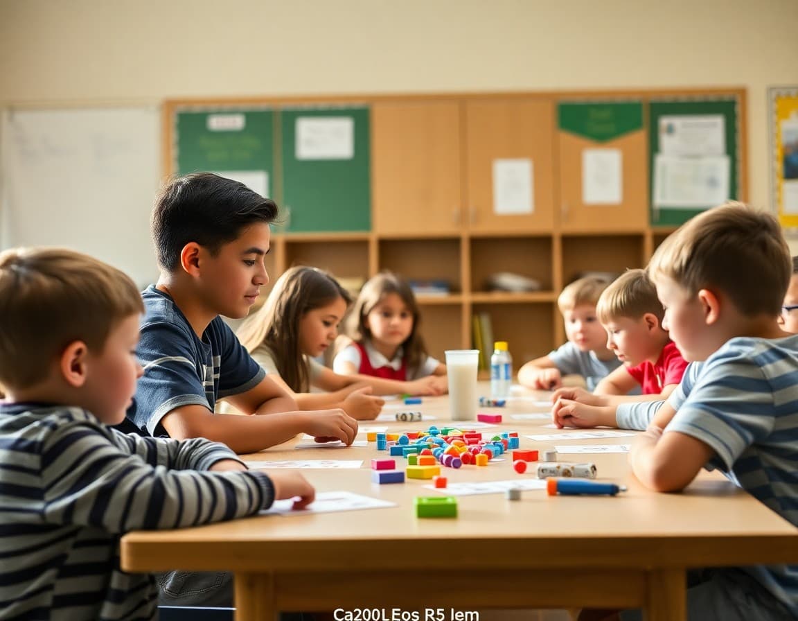 Students and parents at table during family math game night at elementary school