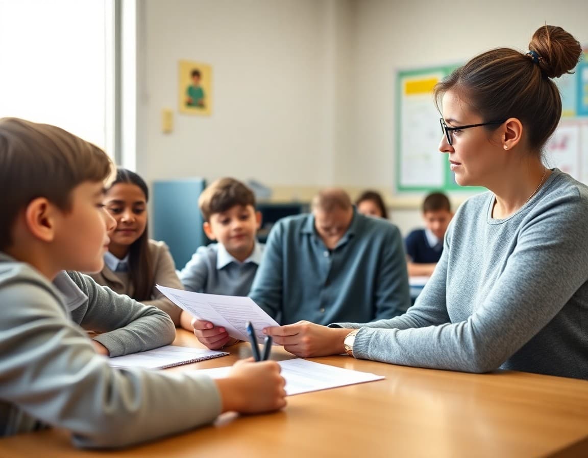 Teacher reviewing family communication preferences survey results for personalized outreach