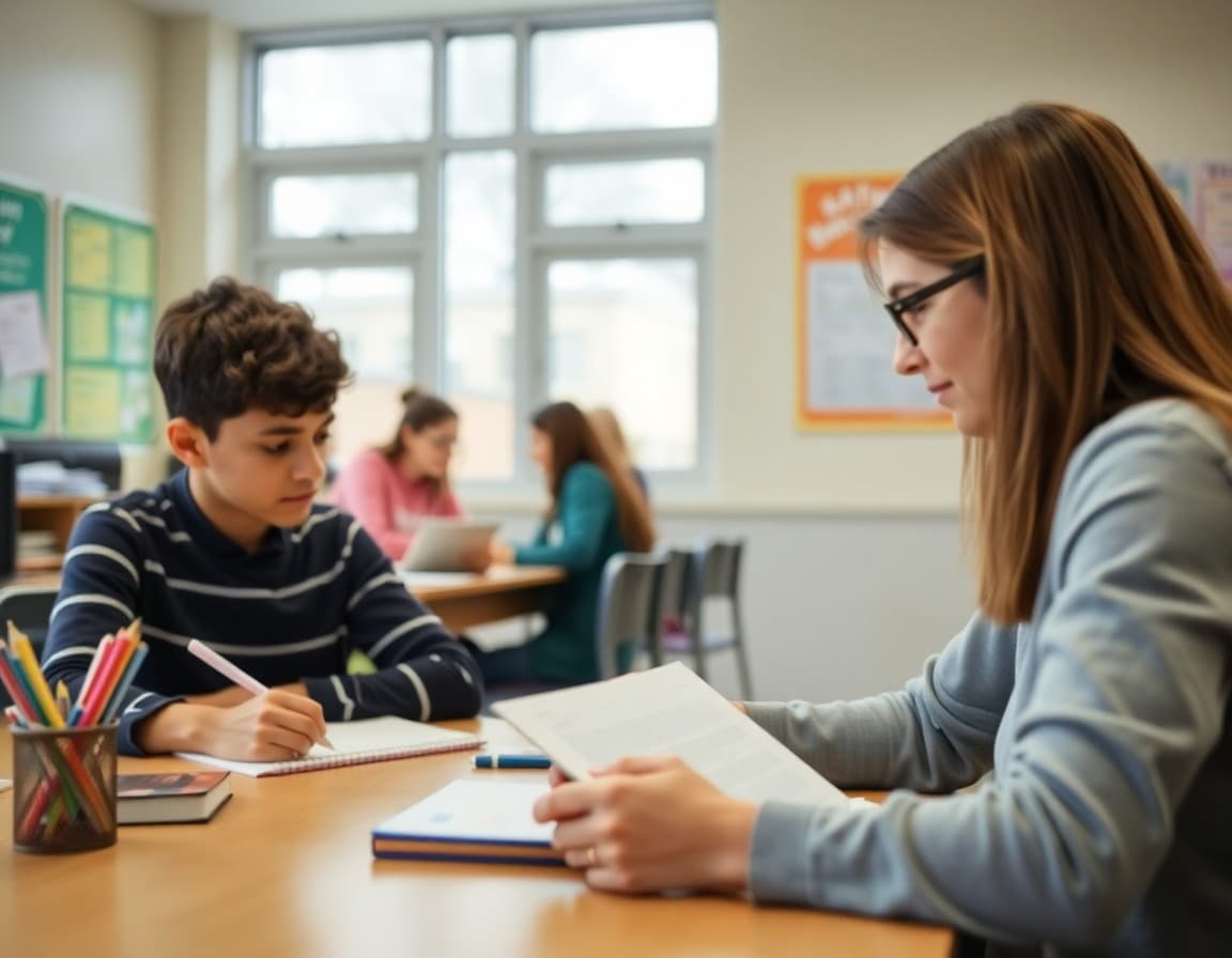 Parent reading teacher conference follow-up email at home desk after school conferences