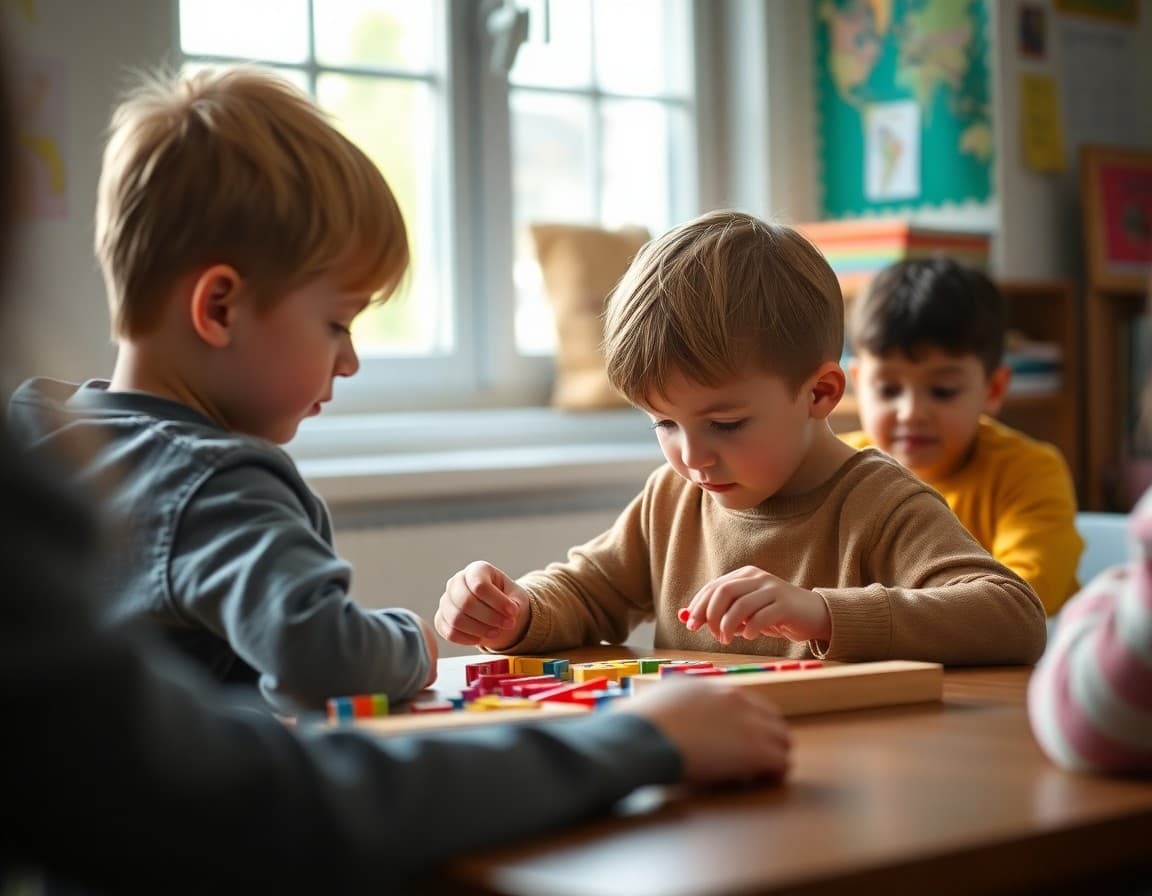 Child using manipulatives and parent guide tips for home math practice activities