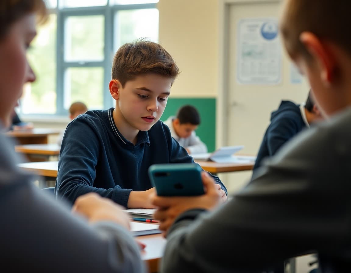 Student doing homework without phone following school newsletter guidance on screen time