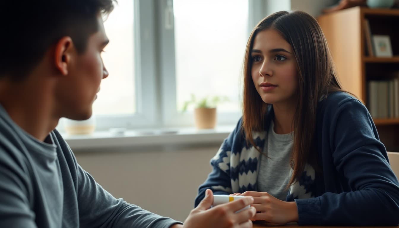 Parent having honest conversation with teenager about vaping dangers at home