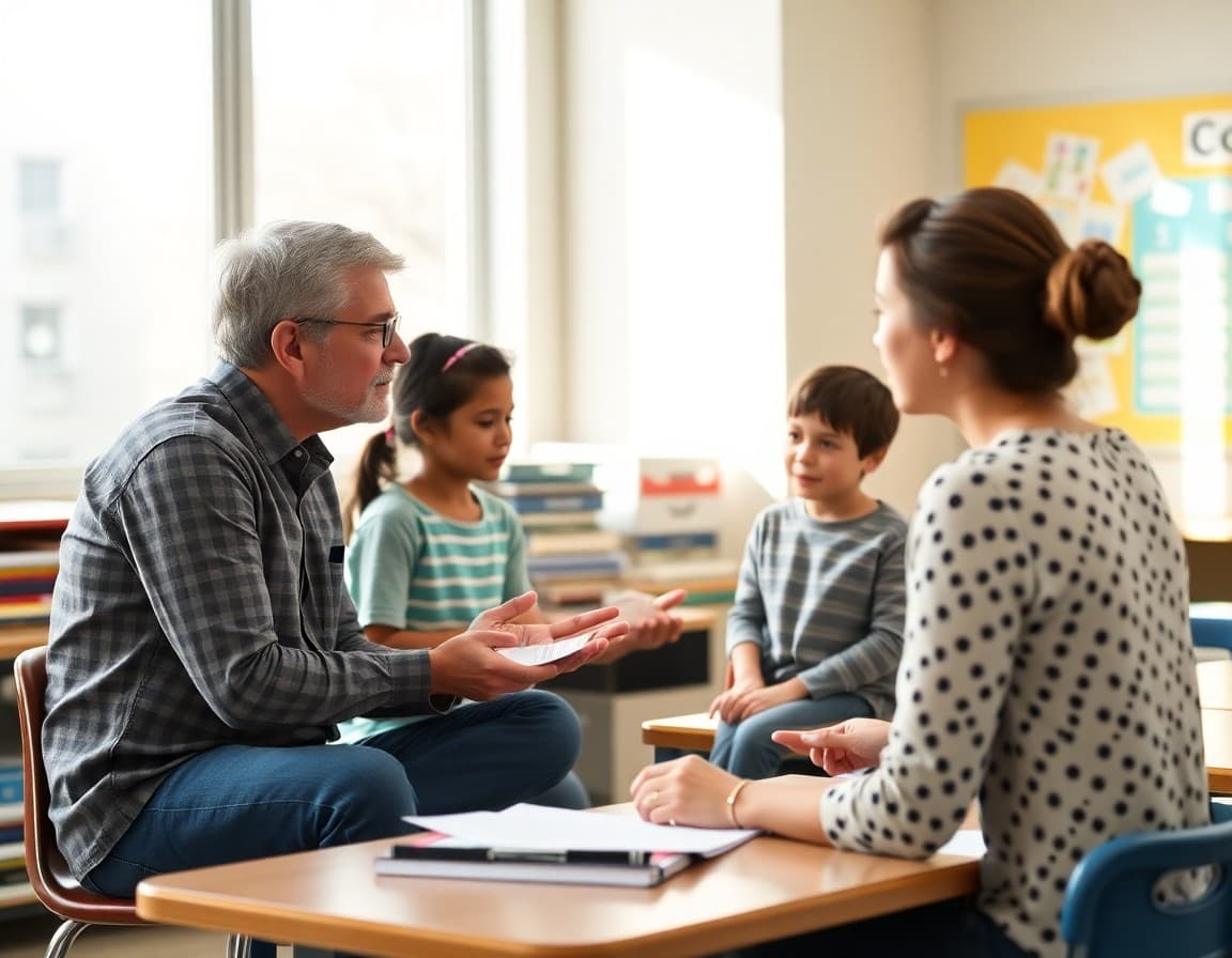 School counselor reviewing family communication preferences with a blended family
