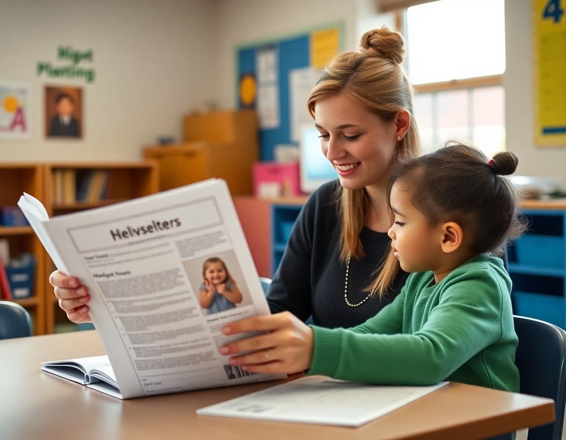Illinois preschool teacher preparing a bilingual newsletter for diverse urban Pre-K families