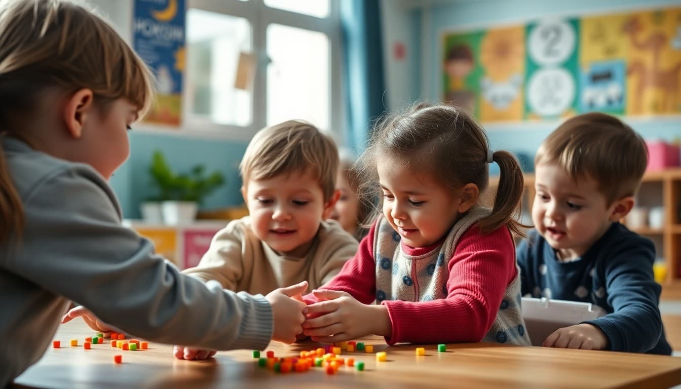 Preschool children learning friendship and sharing skills during structured classroom play