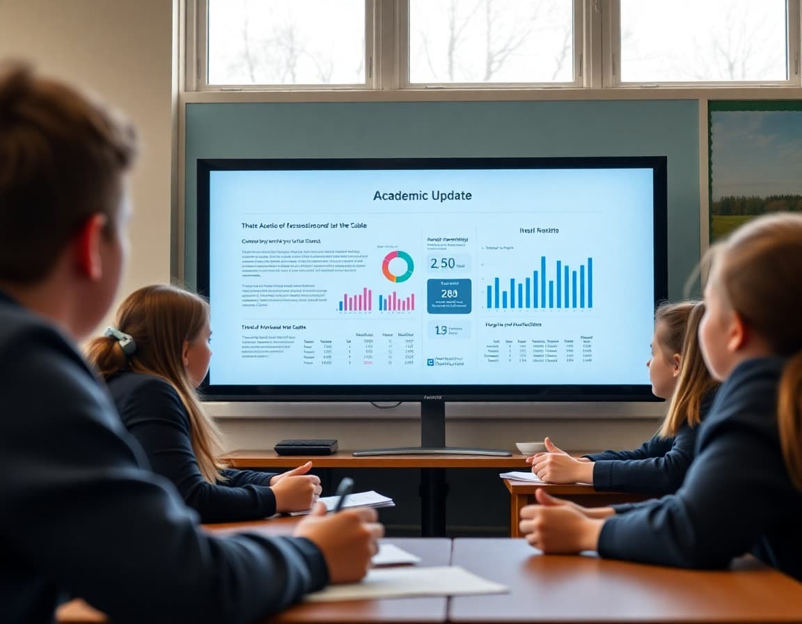 January academic update newsletter on screen with charts and data