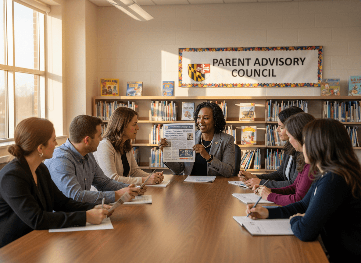 Maryland principal sharing MCAP testing update newsletter with parent advisory council