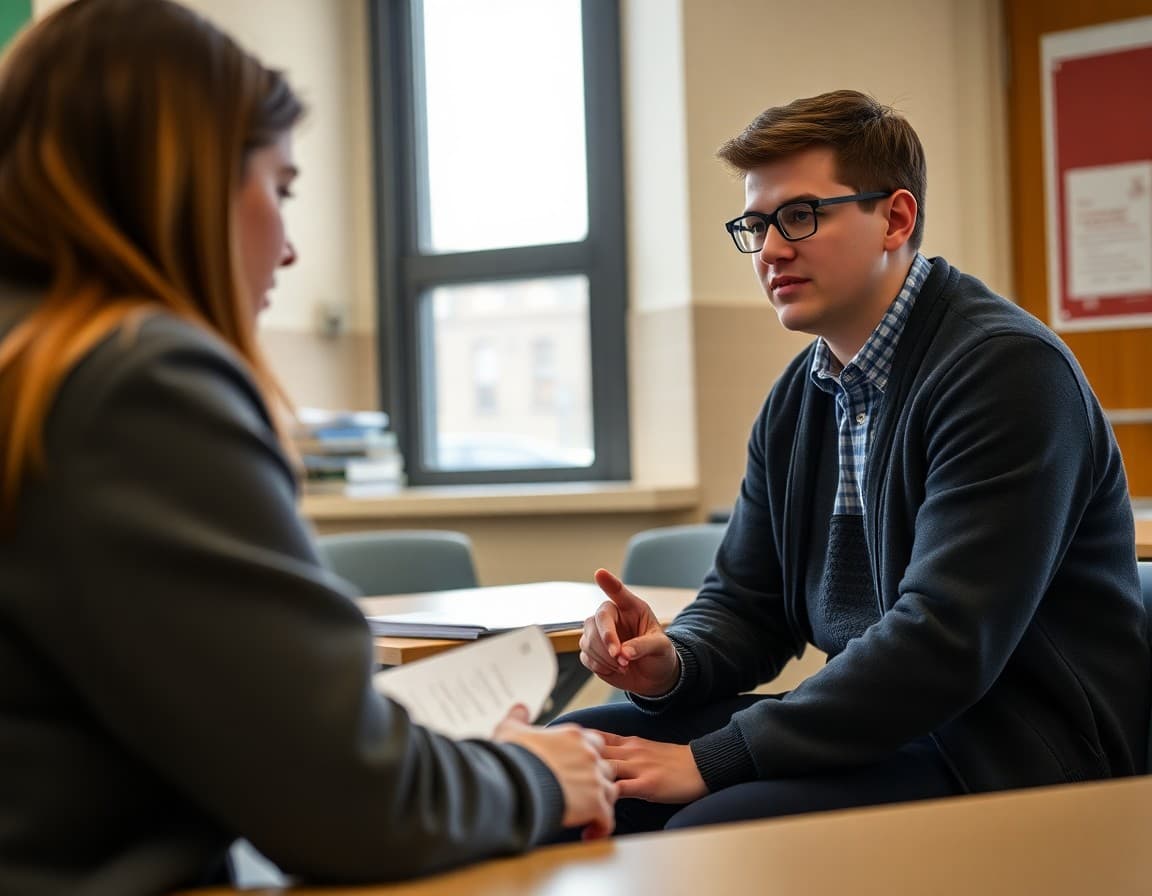 High school junior meeting with a college counselor in February for academic planning