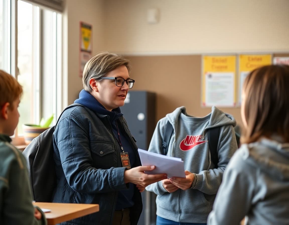 Middle school counselor talking with students about course selection for second semester