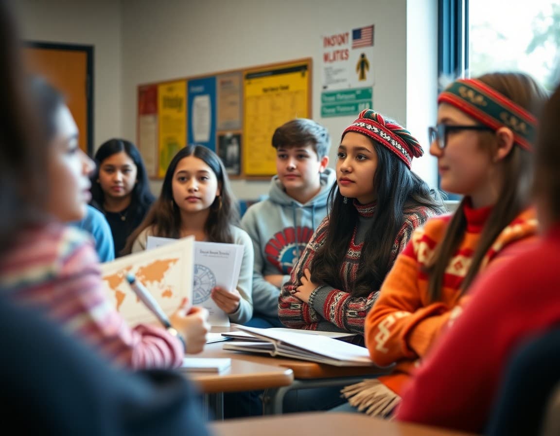 High school students presenting Native American Heritage Month research to their class