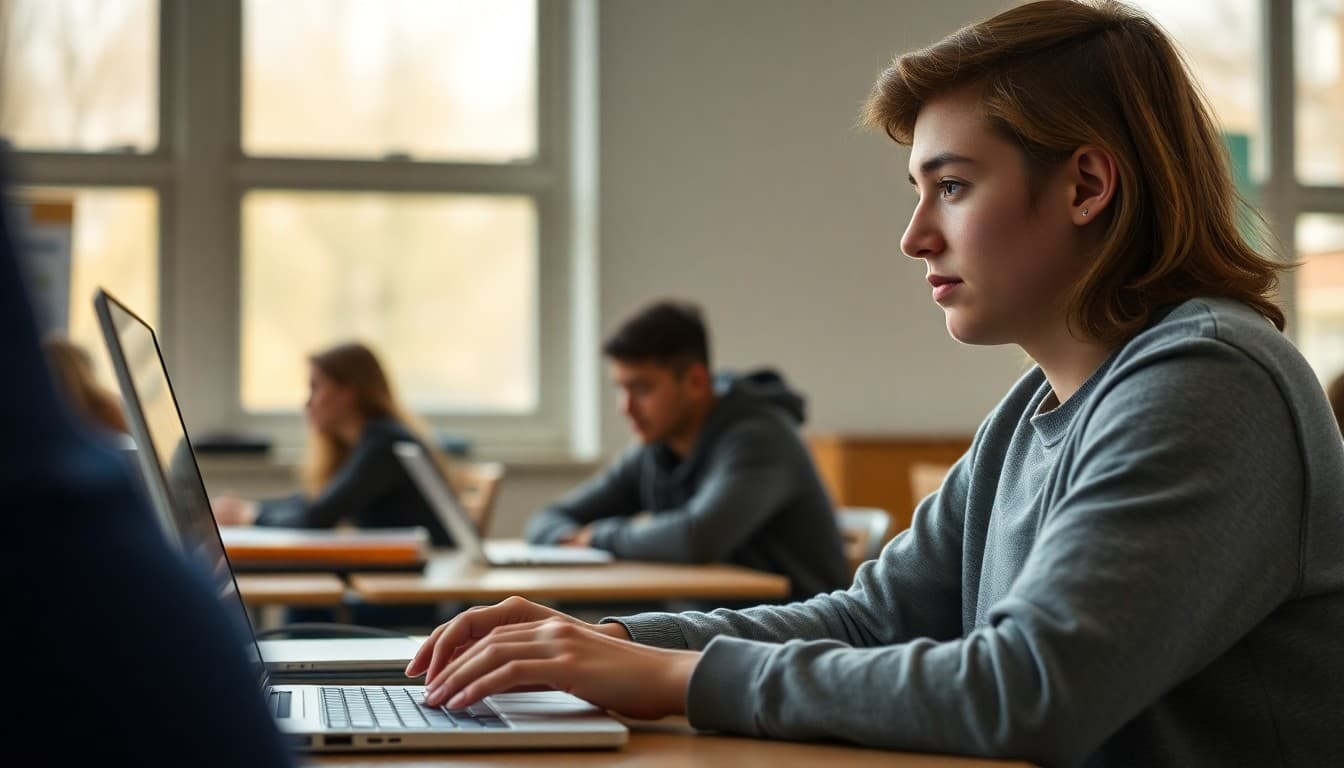 High school senior submitting a college application online before a November deadline