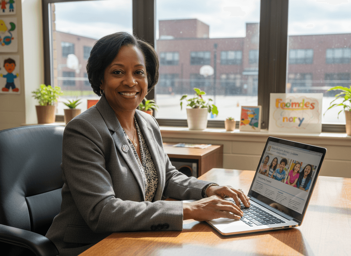 Ohio principal sending newsletter to urban district families on laptop