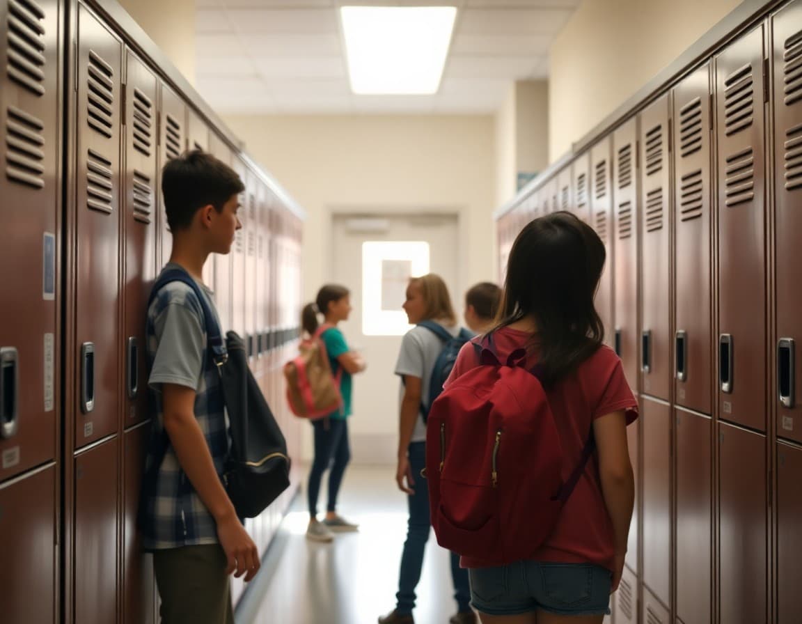 Middle school students navigating lockers and changing classes for the first time