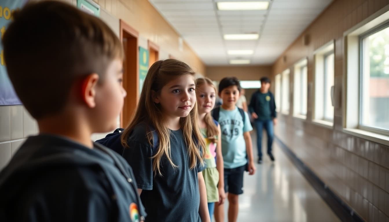 Sixth grade students visiting middle school hallways during transition orientation