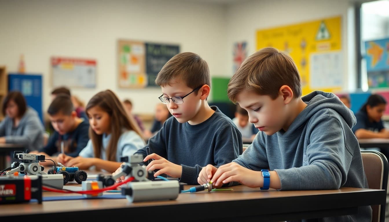 Students participating in robotics and art enrichment activities after school
